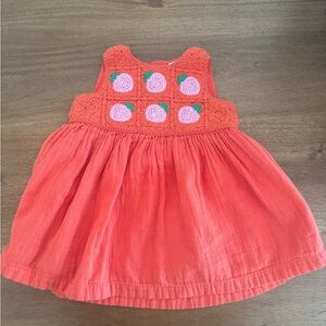 Hanna Andersson Woven Crochet Muslin Peach Dress 12-18M Baby Toddler Girl